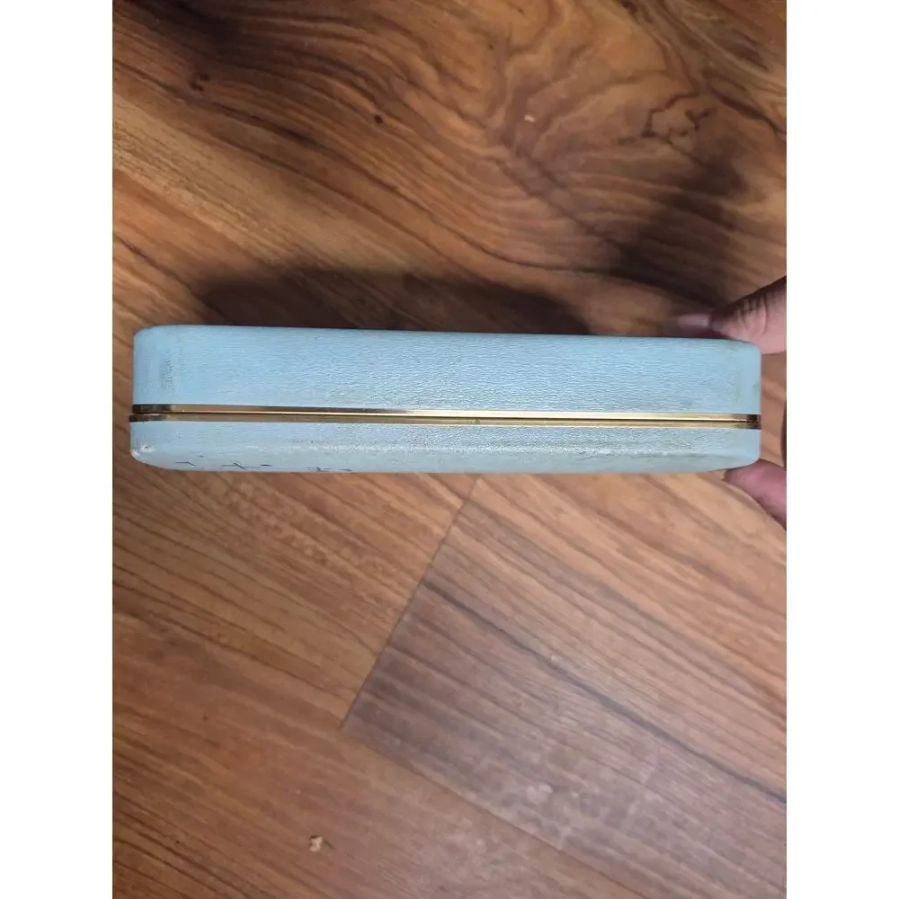 VTG Farrington Jewelry Box Blue Texol Velvet Interior Butterfly Case Flowers 50s